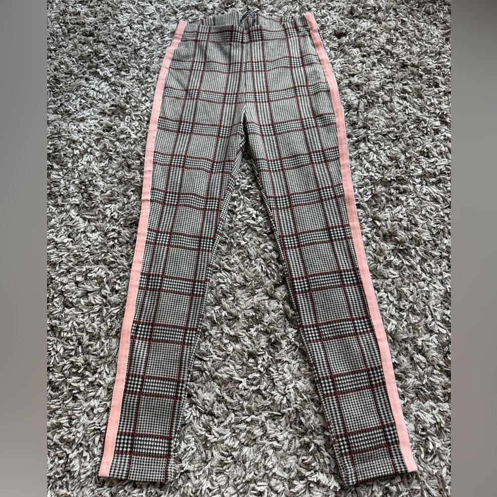 Abercrombie & Fitch Black-and-White Plaid Houndstooth Pink Side Stretch Pants